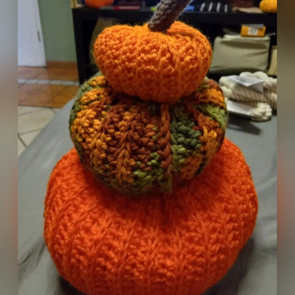 Handcrafted Orange and Multicolor Crochet Pumpkin Decor